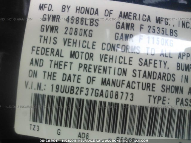 19UUB2F37GA008773 - 2016 ACURA TLX BLUE photo 9