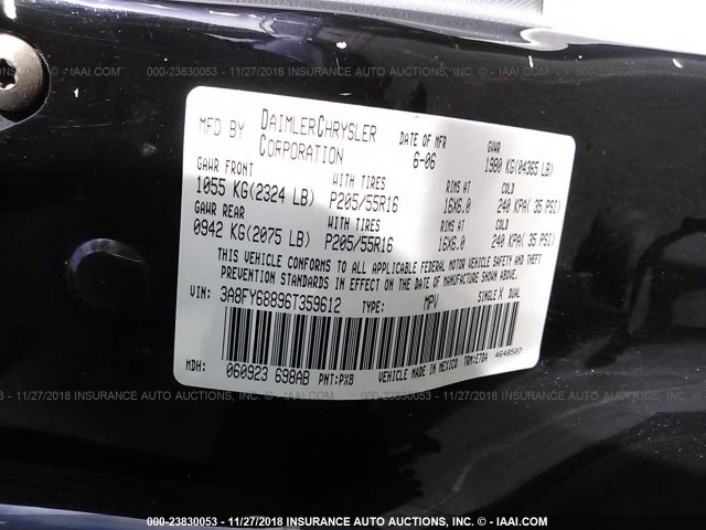 3A8FY68896T359612 - 2006 CHRYSLER PT CRUISER LIMITED BLACK photo 9