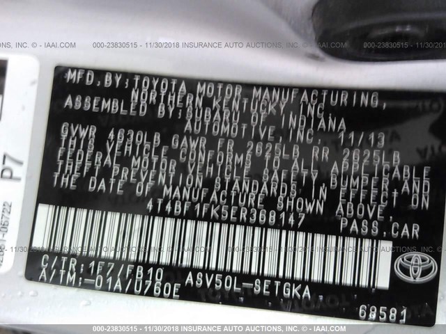 4T4BF1FK5ER368147 - 2014 TOYOTA CAMRY L/SE/LE/XLE 灰色 照片 9