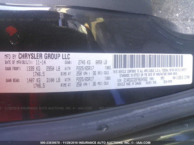 2C4RDGCG5FR624582 - 2015 DODGE GRAND CARAVAN SXT BLACK photo 9