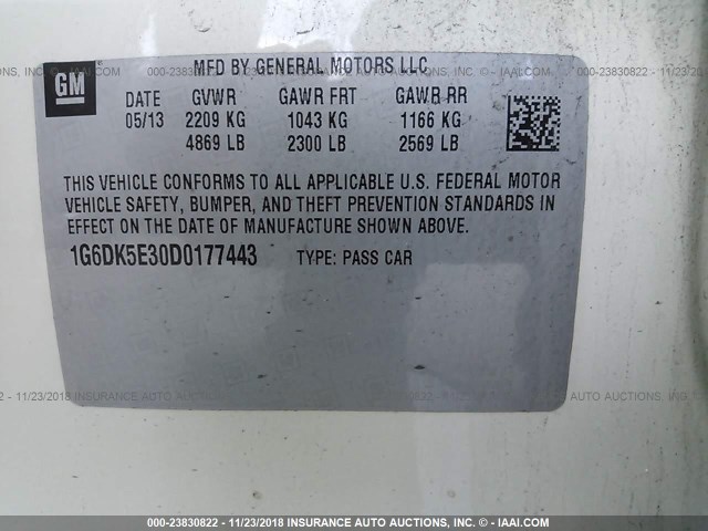 1G6DK5E30D0177443 - 2013 CADILLAC CTS PERFORMANCE COLLECTION Белый фото 9