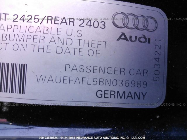 WAUEFAFL5BN036989 - 2011 AUDI A4 PREMIUM PLUS BLACK photo 9