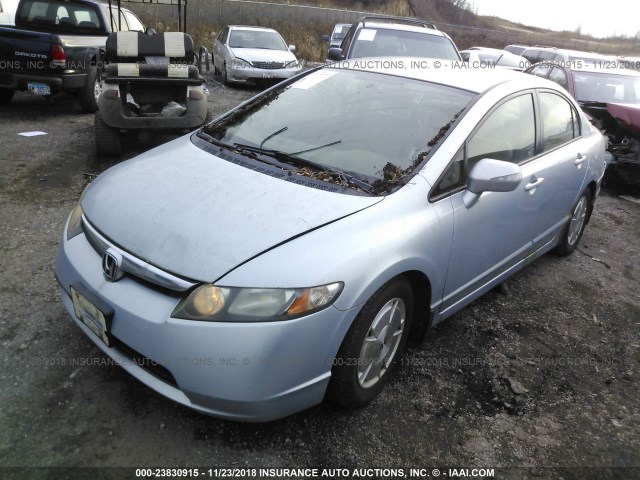 JHMFA36287S030636 - 2007 HONDA CIVIC HYBRID TEAL photo 2