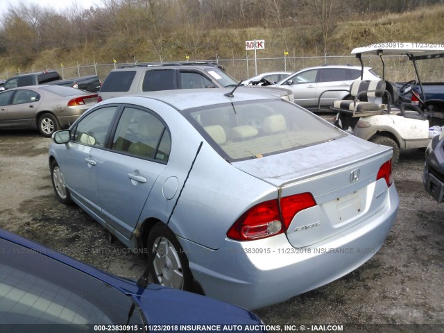 JHMFA36287S030636 - 2007 HONDA CIVIC HYBRID TEAL photo 3