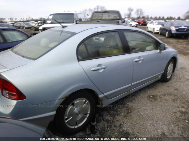 JHMFA36287S030636 - 2007 HONDA CIVIC HYBRID TEAL photo 4