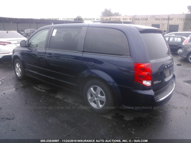 2C4RDGCG4DR669302 - 2013 DODGE GRAND CARAVAN SXT BLUE photo 3