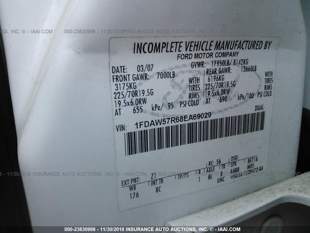 1FDAW57R68EA69029 - 2008 FORD F550 SUPER DUTY თეთრი ფოტო 9