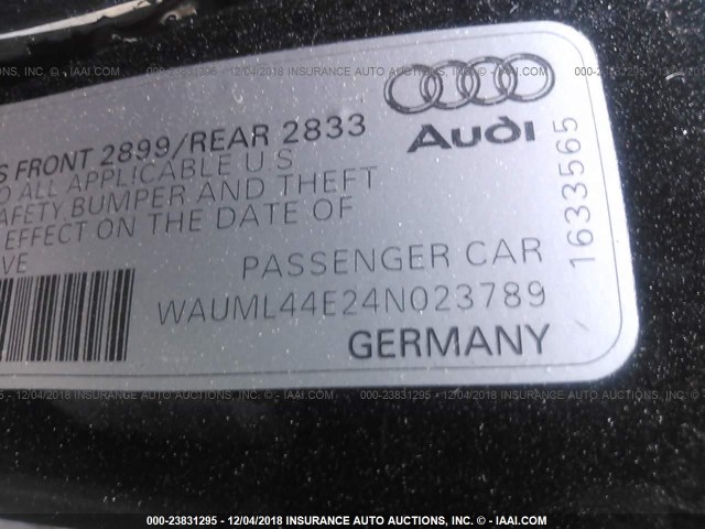 WAUML44E24N023789 - 2004 AUDI A8 L QUATTRO BLACK photo 9