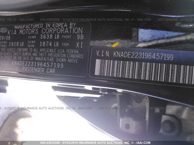 KNADE223196457199 - 2009 KIA RIO LX/SX BLACK photo 9