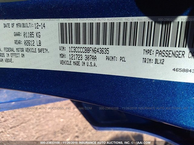 1C3CCCCB8FN643635 - 2015 CHRYSLER 200 C BLUE photo 9