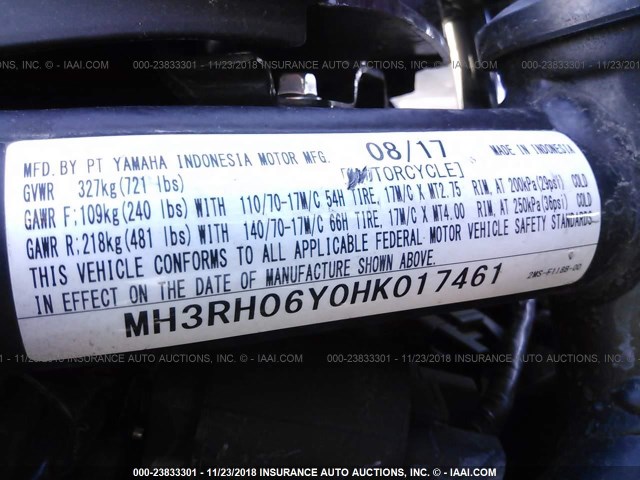 MH3RH06Y0HK017461 - 2017 YAMAHA YZFR3 BLACK photo 10