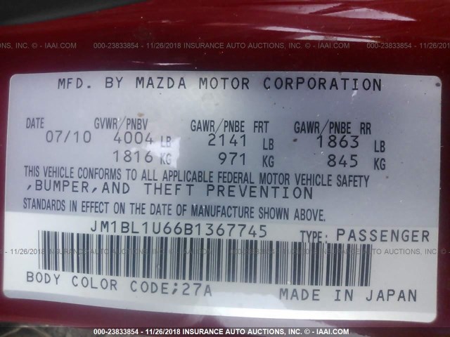 JM1BL1U66B1367745 - 2011 MAZDA 3 S RED photo 9