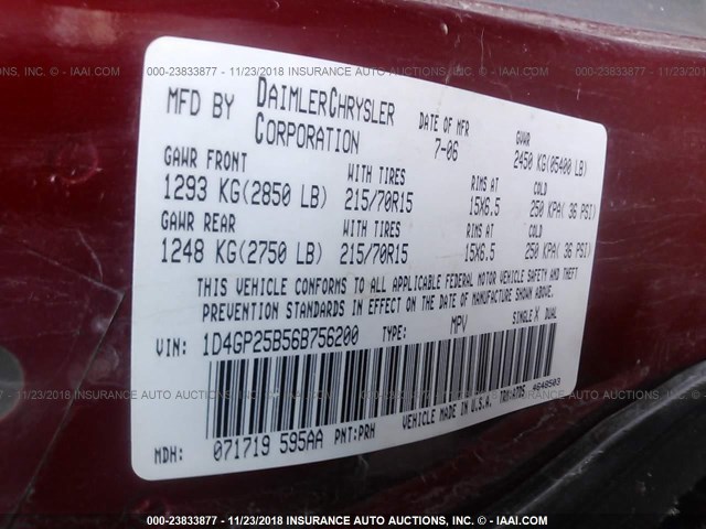 1D4GP25B56B756200 - 2006 DODGE CARAVAN SE RED photo 9