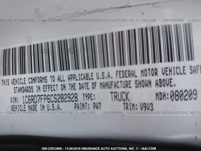 1C6RD7FP6CS282928 - 2012 DODGE RAM 1500 ST WHITE photo 9