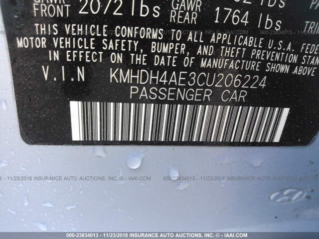 KMHDH4AE3CU206224 - 2012 HYUNDAI ELANTRA GLS/LIMITED BLUE photo 9