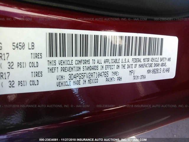 3D4PG5FV2AT104765 - 2010 DODGE JOURNEY SXT RED photo 9