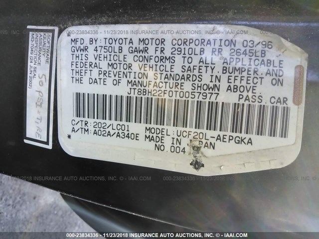 JT8BH22F0T0057977 - 1996 LEXUS LS 400 BLACK photo 9