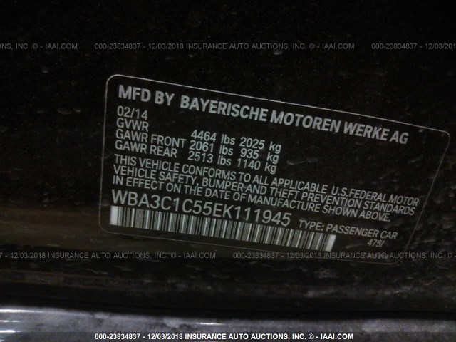 WBA3C1C55EK111945 - 2014 BMW 328 I SULEV BLACK photo 9