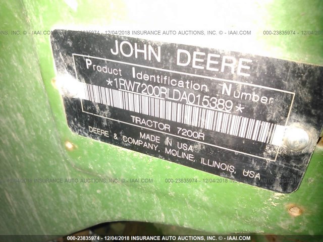 1RW7200RLDA05389 - 2014 JOHN DEERE 7200  GREEN photo 9