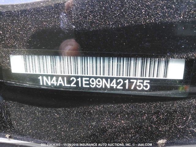 1N4AL21E99N421755 - 2009 NISSAN ALTIMA 2.5/2.5S WHITE photo 9