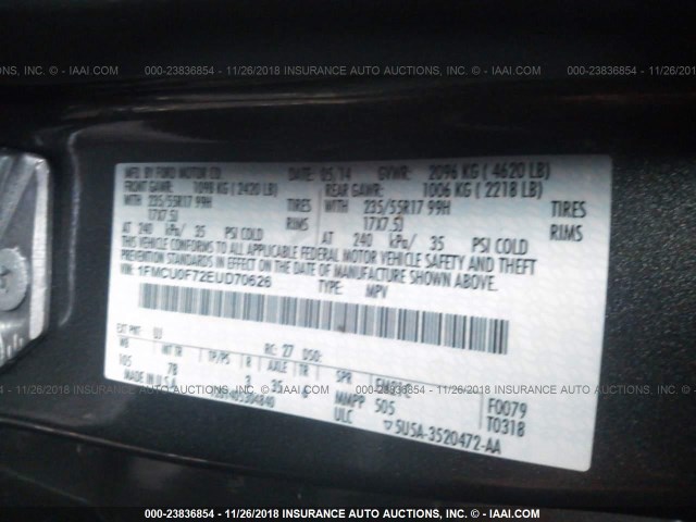 1FMCU0F72EUD70626 - 2014 FORD ESCAPE S GRAY photo 9