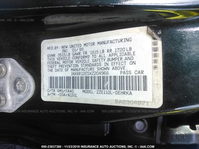 1NXBR12E5XZ204966 - 1999 TOYOTA COROLLA VE/CE/LE BLACK photo 9