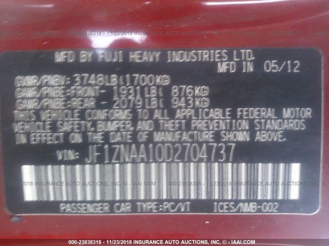 JF1ZNAA10D2704737 - 2013 TOYOTA SCION FR-S RED photo 9