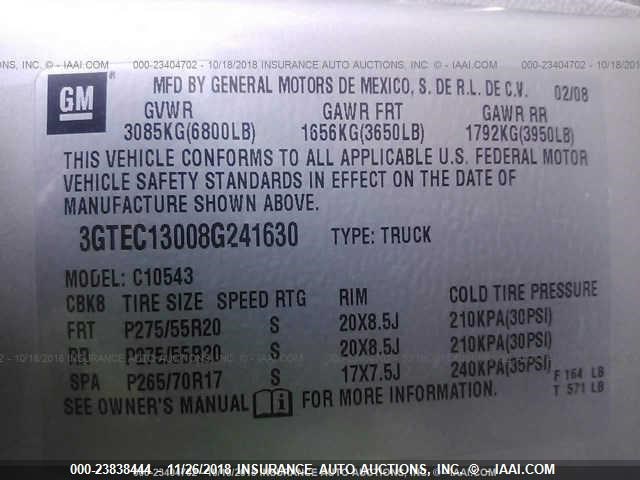 3GTEC13008G241630 - 2008 GMC SIERRA C1500 Unknown photo 9