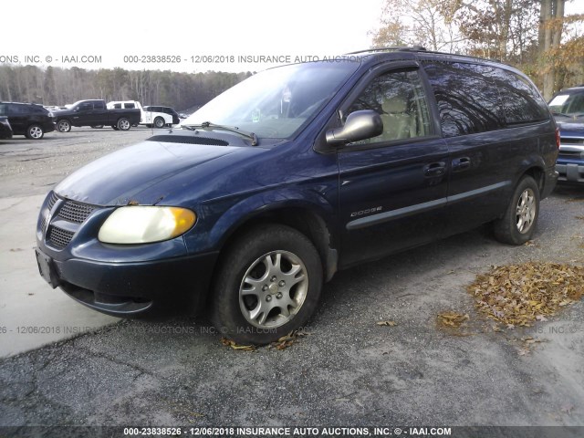 2B4GP74L61R323352 - 2001 DODGE GRAND CARAVAN EX BLUE photo 2