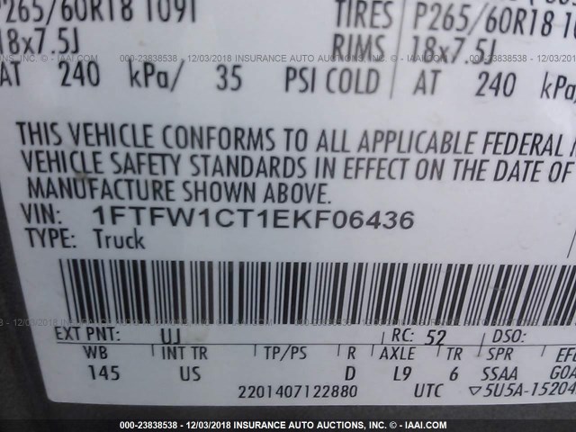 1FTFW1CT1EKF06436 - 2014 FORD F150 SUPERCREW GRAY photo 9