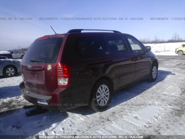 KNDMG4C76C6415726 - 2012 KIA SEDONA LX RED photo 4