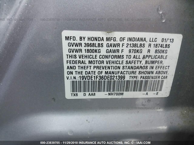 19VDE1F36DE021399 - 2013 ACURA ILX 20 SILVER photo 9