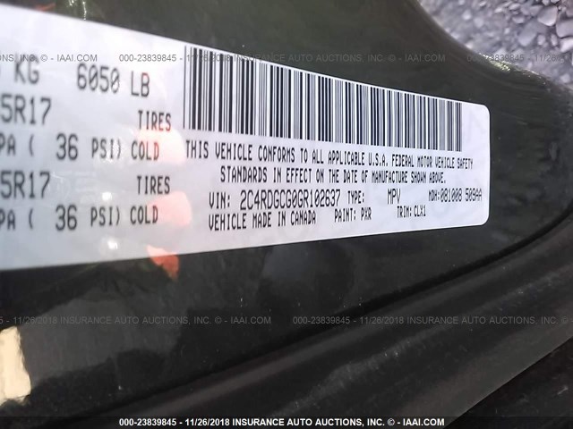 2C4RDGCG0GR102637 - 2016 DODGE GRAND CARAVAN SXT BLACK photo 9