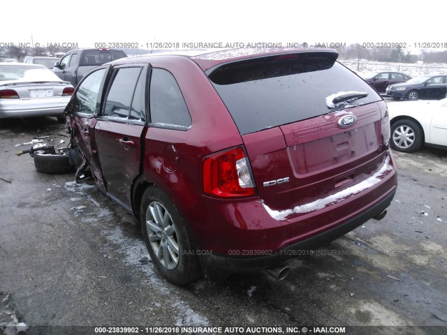 2FMDK4JC3DBC16193 - 2013 FORD EDGE SEL RED photo 3