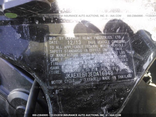 JKAEXEE13EDA16948 - 2014 KAWASAKI EX650 E GREEN photo 10