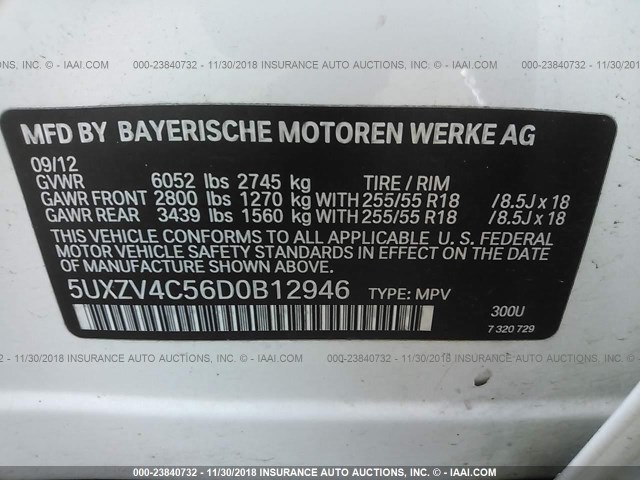 5UXZV4C56D0B12946 - 2013 BMW X5 XDRIVE35I WHITE photo 9