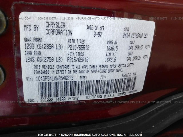 1C4GP54L0WB546273 - 1998 CHRYSLER TOWN & COUNTRY LX RED photo 9