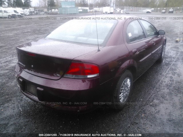 1C3EL46X41N718880 - 2001 CHRYSLER SEBRING LX MAROON photo 4