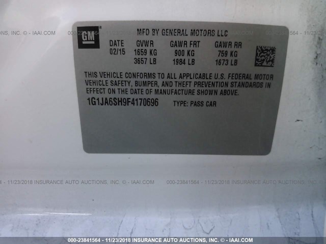 1G1JA6SH9F4170696 - 2015 CHEVROLET SONIC LS 白色 照片 9