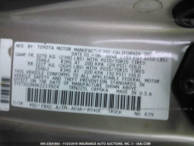 5TETX22N96Z213924 - 2006 TOYOTA TACOMA ACCESS CAB ოქროსფერი ფოტო 9