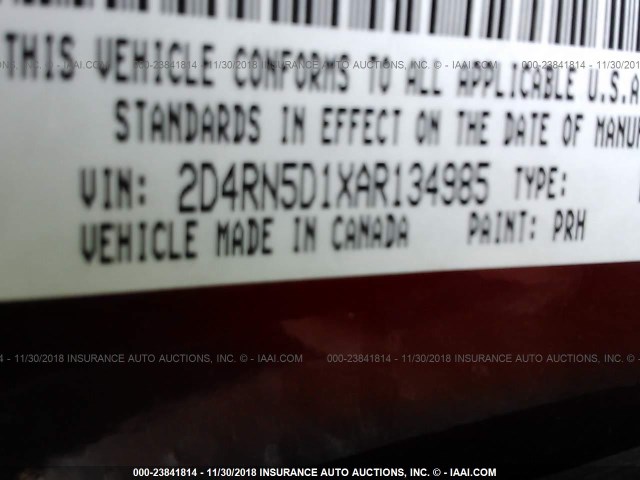 2D4RN5D1XAR134985 - 2010 DODGE GRAND CARAVAN SXT RED photo 9