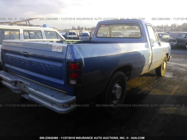 1B7KE26Z0LS736005 - 1990 DODGE D-SERIES D200/D250 BLUE photo 4