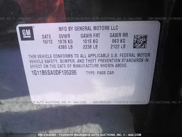 1G11B5SA0DF195286 - 2013 CHEVROLET MALIBU LS 黑色 照片 9