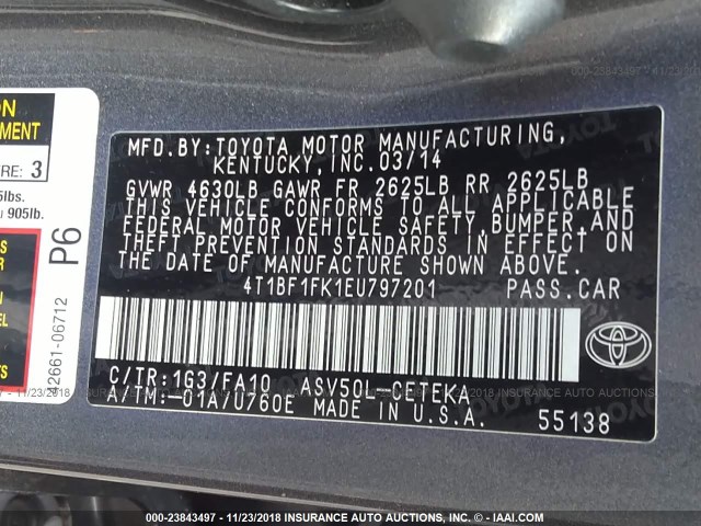 4T1BF1FK1EU797201 - 2014 TOYOTA CAMRY L/SE/LE/XLE 灰色 照片 9