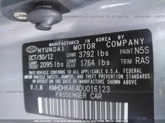 KMHDH6AE4DU016123 - 2013 HYUNDAI ELANTRA COUPE GS/SE GRAY photo 9