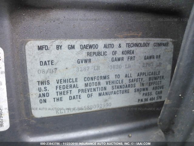 KL1TD66658B092990 - 2008 CHEVROLET AVEO LS Unknown photo 9