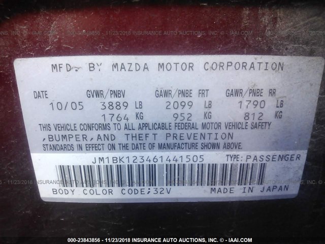 JM1BK123461441505 - 2006 MAZDA 3 S RED photo 9