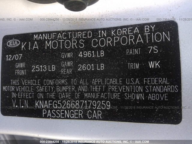 KNAFG526687179259 - 2008 KIA RONDO LX/EX SILVER photo 9