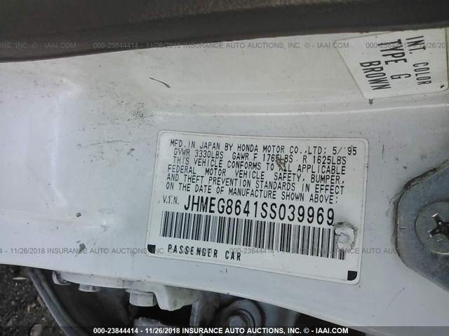 JHMEG8641SS039969 - 1995 HONDA CIVIC DX/LX WHITE photo 9