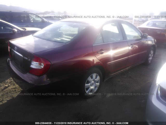 4T1BE32K72U067244 - 2002 TOYOTA CAMRY LE/XLE/SE MAROON photo 4